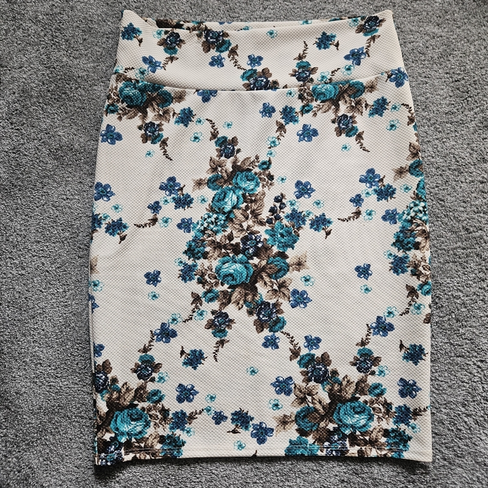 LuLaRoe Teal Blue Floral Cassie Skirt XL